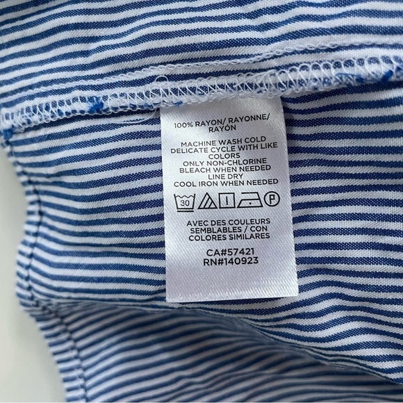 LOFT Women's Blue White Striped Cottage core Long Sleeve Blouse Medium Petite - Picture 6 of 8